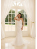 One Shoulder Ivory Lace Tulle Pearls Beaded Wedding Dress